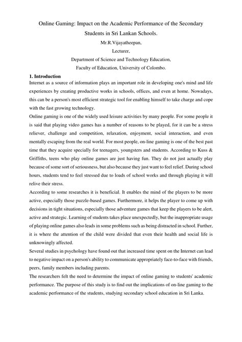 (PDF) Online Gaming: Impact on the Academic .